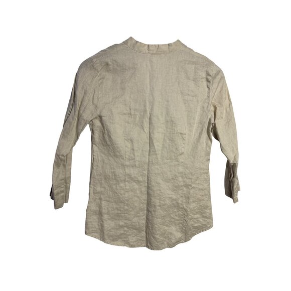 Charter Club Button Front Top 8 Linen Beige Floral Beachy Lagenlook Neutral - Picture 4 of 7